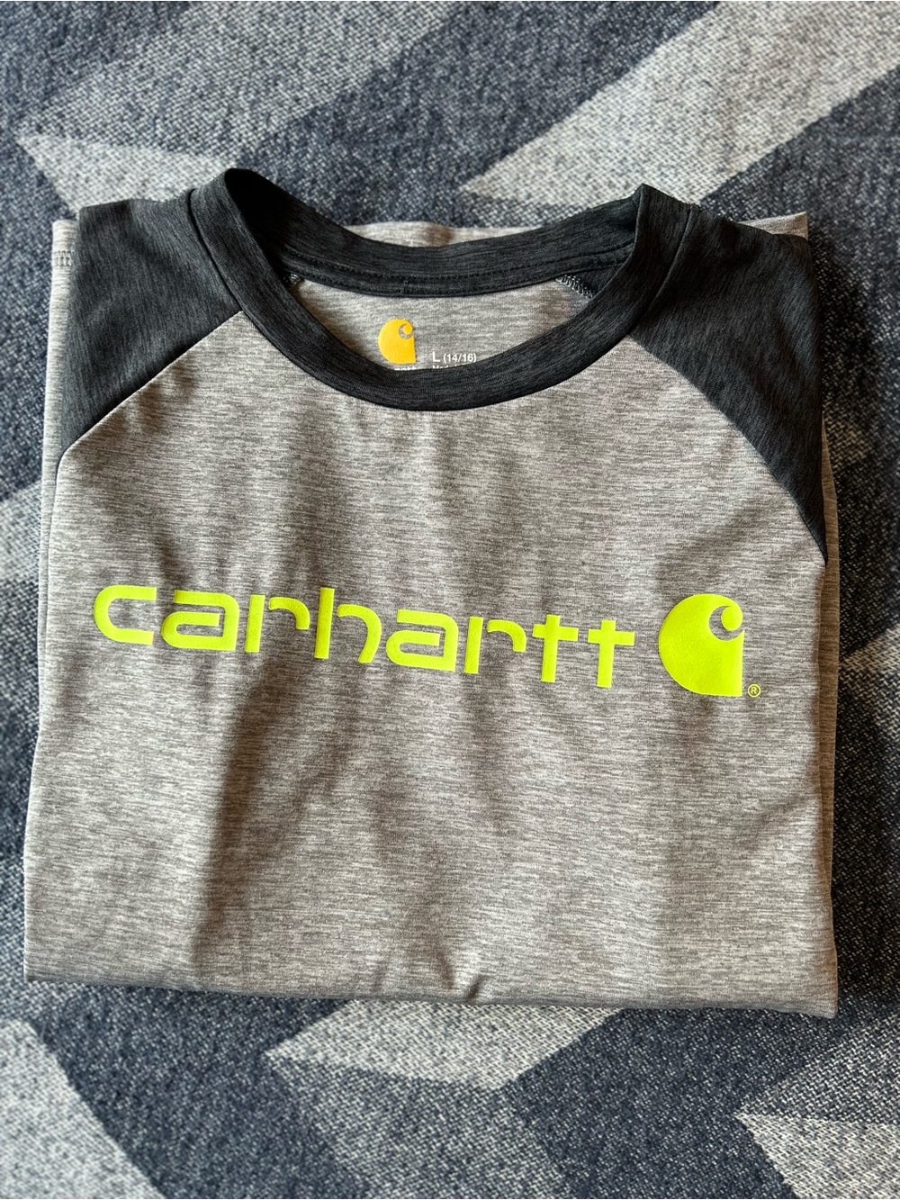 Carhartt Boys' Gray & Black Raglan Tee with Neon Yellow Logo